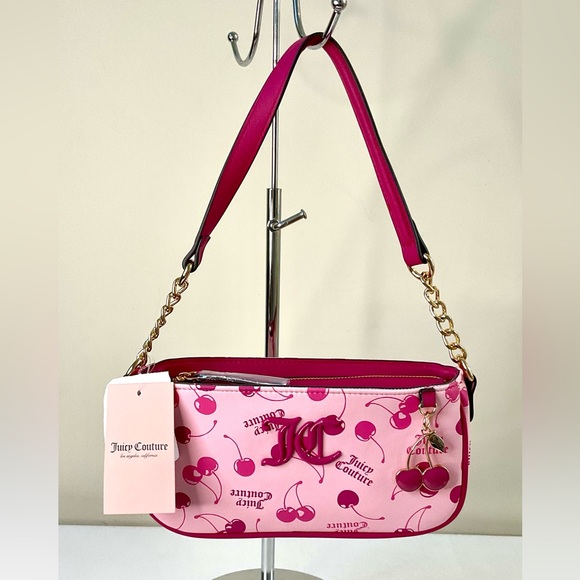 Juicy Couture Handbags - Juicy Couture Pink and Gold Cherry Print Shoulder Bag